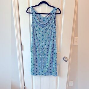 Banana republic drape neck blue and white chain dress womens size XS